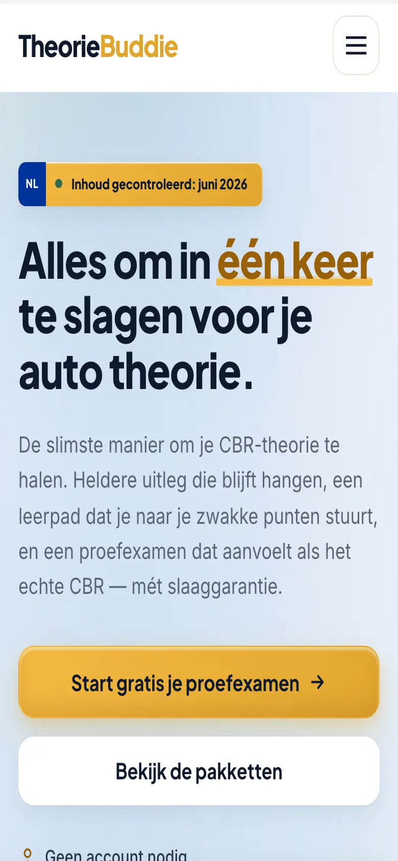 Schermafbeelding van TheorieBuddie op mobiel